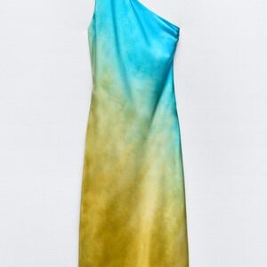 Zara Asymmetrical Dress in Blue and Gold Ombre